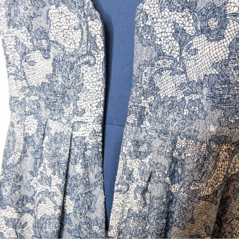 Betsey Johnson Womens Size 2 Fit and Flare Dress Blue Ivory Lace Print Capsleeve - Picture 5 of 8